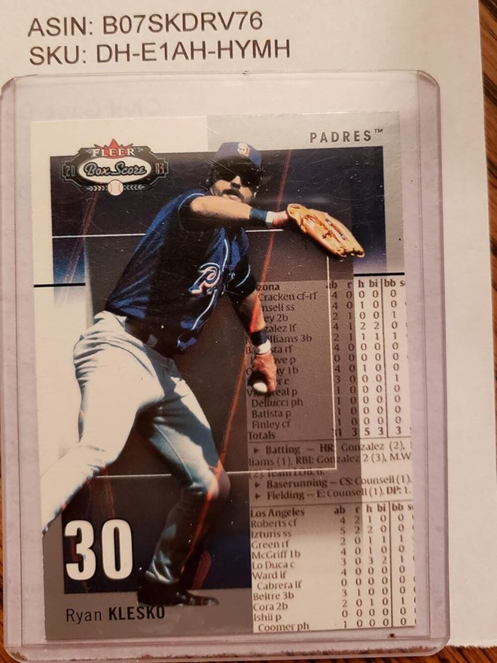 2003 Fleer Skybox International® RYAN KLESKO, San Diego Padres™ Fleer Box Score